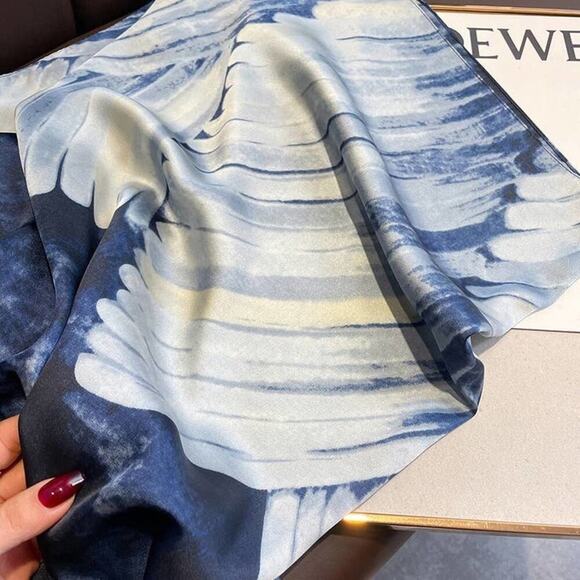 2/$30 NEW Blue White Japanese Wave Painted Nature Printed Fashion Scarf - Picture 3 of 11